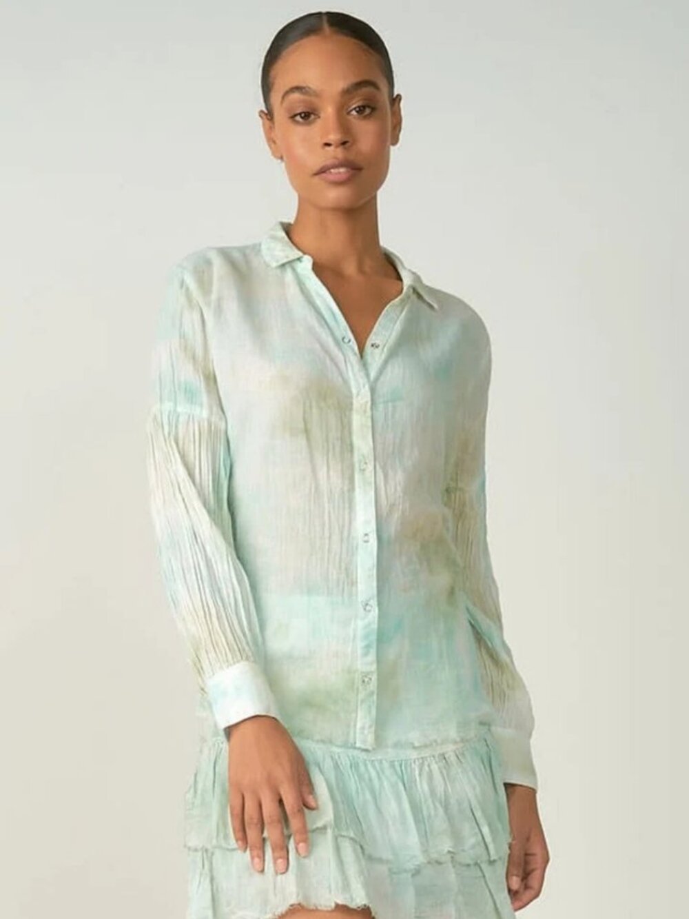 Elan Long Sleeve Aloe Top with Front Ties